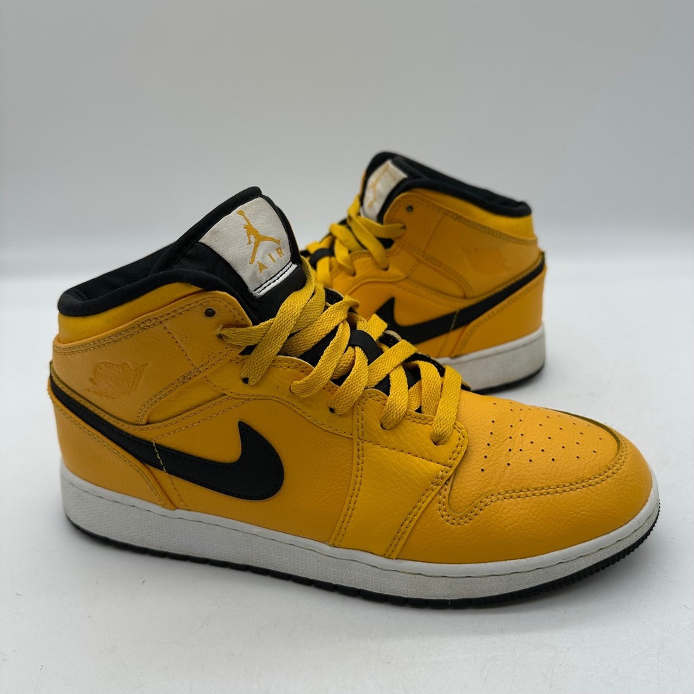 Nike 554725-700 Youth 7Y Air Jordan 1 Mid GS "University Gold" Leather Sneakers
